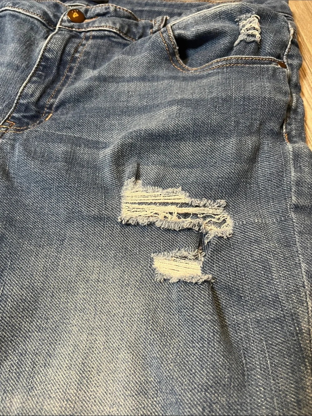 d. jeans Medium Blue Distressed Rolled Cuff Denim Shorts